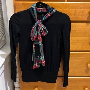 J Crew black merino wool light weight sweater with scarf  size XS